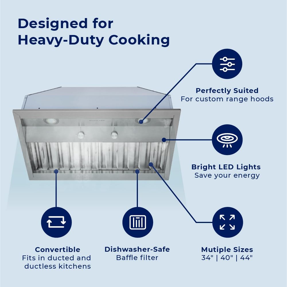 Hauslane | Pro-Style 30” IN-R200 Built-In Range Hood, 18.5” Deep | Low Noise Performance | Contemporary Design, Full-Size Handles