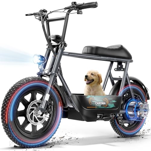Caroma Peak 500W/800W/1200W Electric Scooter with Seat, 16 * 3" Fat Tire Ebike for All-Terrain, Max 15/25/30 Miles Ranges&20MPH