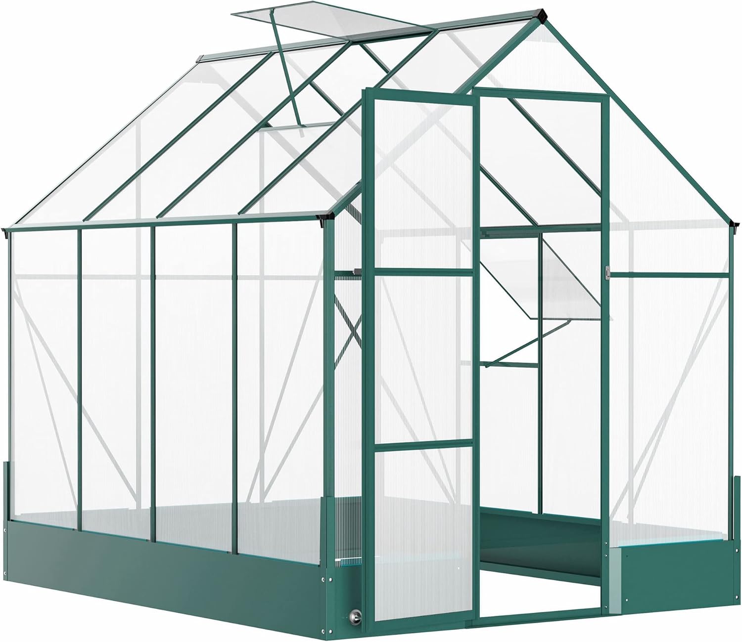 Outsunny 6' x 8' x 7' Walk-in Plant Polycarbonate Greenhouse with Temperature Controlled Window Hobby Greenhouse for Backyard/Outdoor