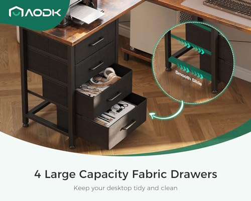 AODK L Shaped Gaming Desk with 4 Drawers, 61" Reversible Home Office Desks with Power Outlets