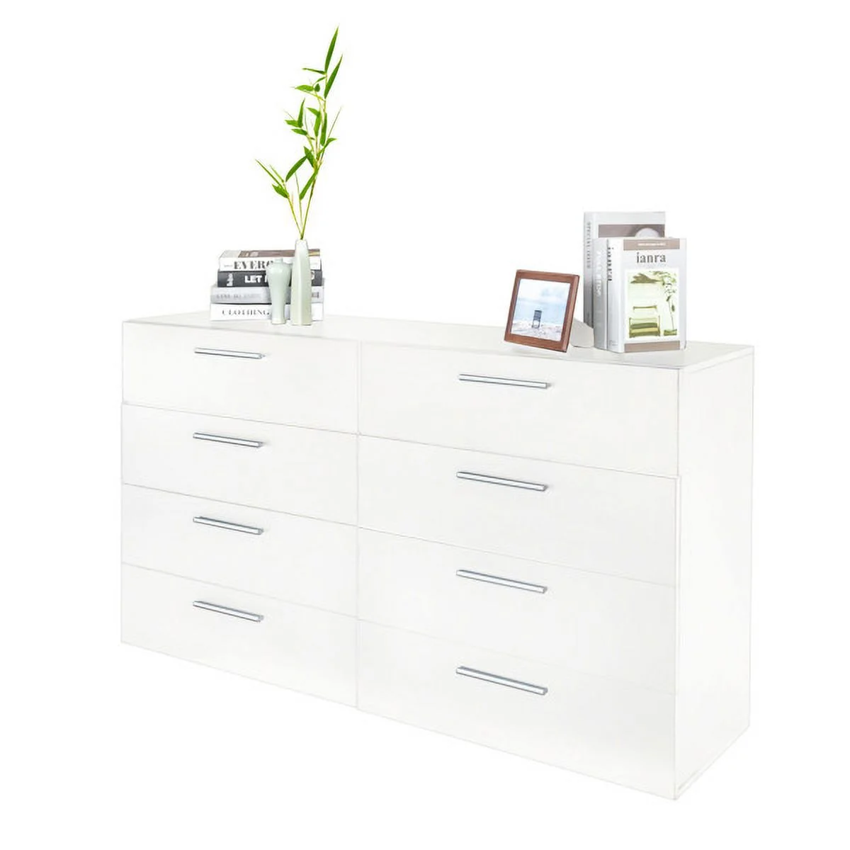 Fithood FCH 8 Drawer Double Dresser for Bedroom, Wide Storage Cabinet for Living Room Home Entryway, White