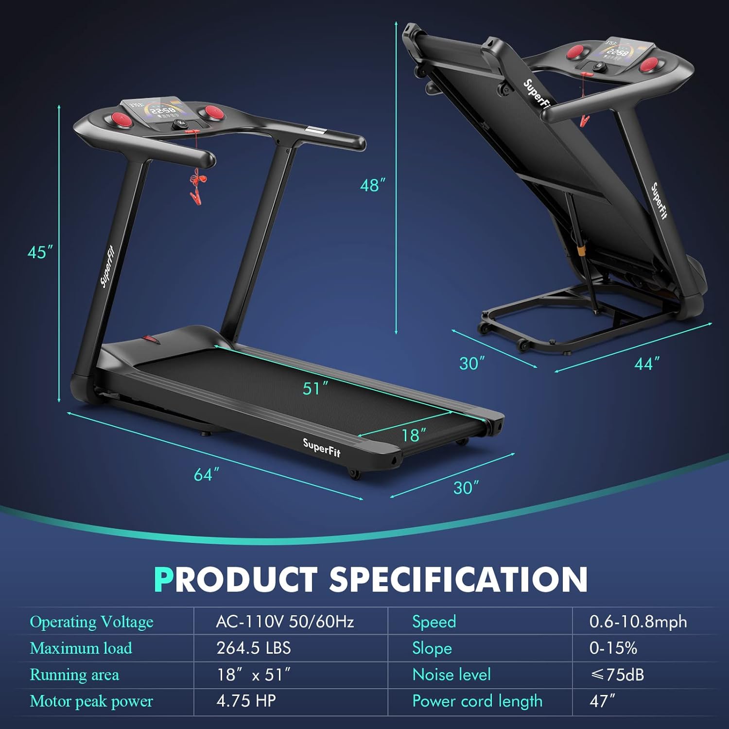 Goplus 4.75HP Folding Treadmill with 15% Auto Incline, Electric Superfit Treadmill w/Voice and APP Control, 20 Preset Programs, LED Touch Screen