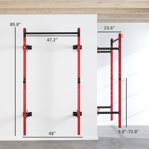 Soozier Wall Mounted Folding Squat Rack with Pull Up Bar, 1000 Pounds Capacity Power Rack