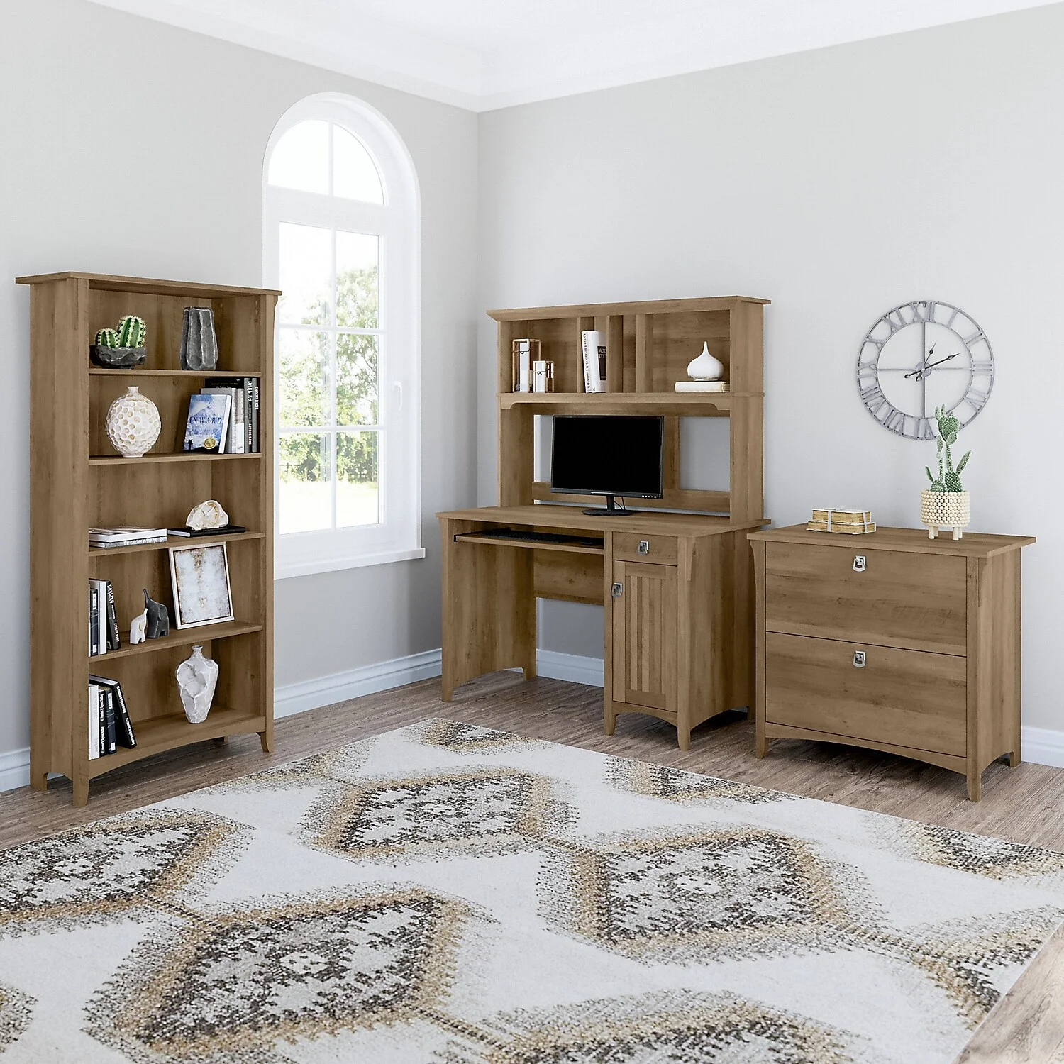 Bush Furniture Salinas Mission 48" Computer Desk and Hutch, Reclaimed Pine