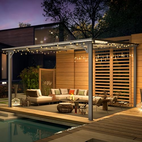 AECOJOY 10&rsquo; x 10&rsquo; Gazebo, Wall Mounted Gazebos Pergola on Clearance, Outdoor Patio Lean to Gazebo Awnings for Deck, Porch