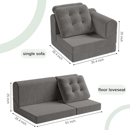 COMAX Folding Sofa Bed, Convertible Chair Bed Corduroy 3-in-1 Foldable Floor Couch with High-Density Foam, Futon Sofa Sleeper Mattress