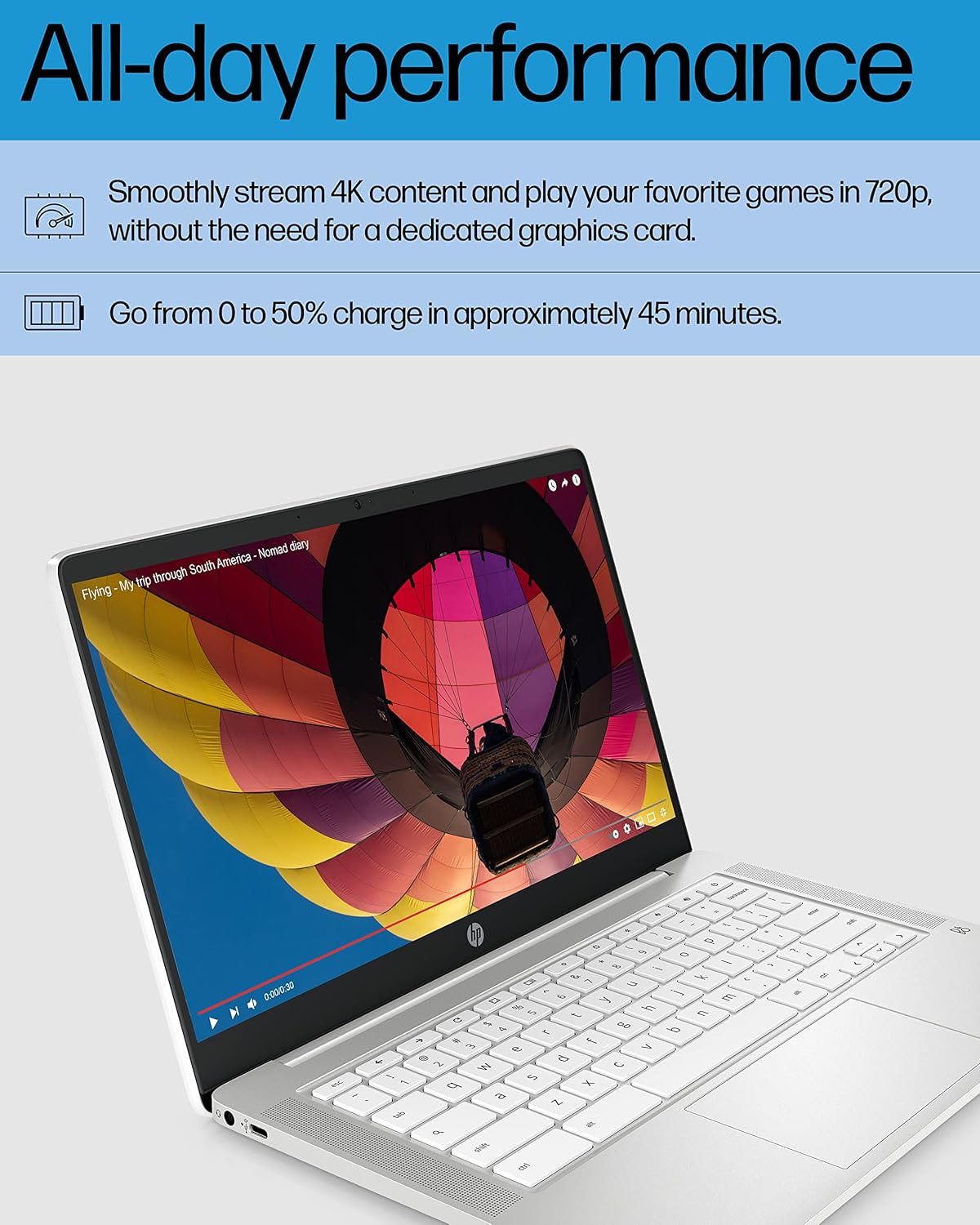 HP Chromebook 14 Laptop, Intel Celeron N4120, 4 GB RAM, 64 GB eMMC, 14" HD Display, Chrome OS, Thin & Portable, 4K Graphics, Long Battery Life