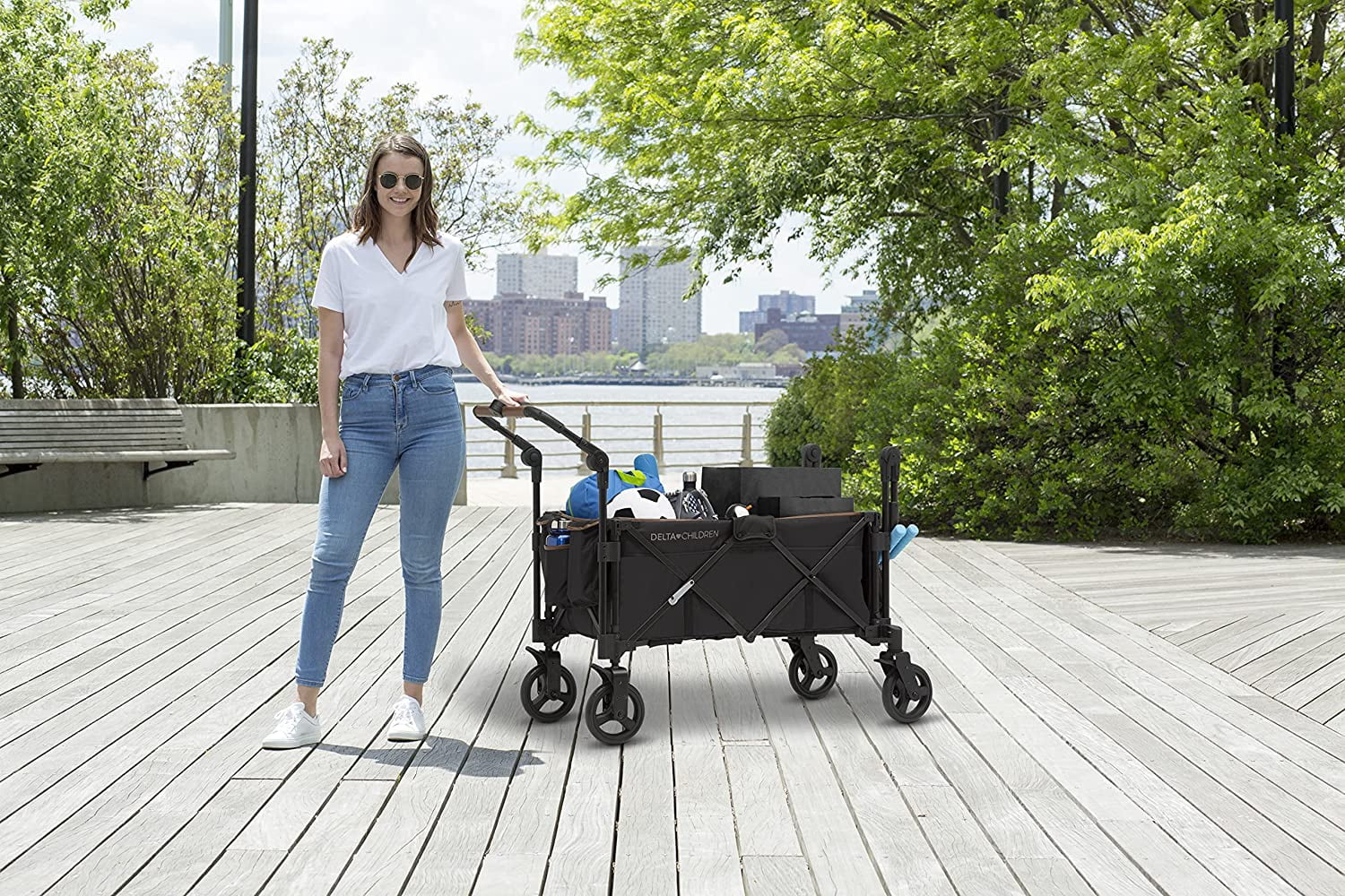 Delta Children Hercules Stroller Wagon for 2 Kids Versatile Stroller Wagon with Canopy, Push/Pull Handles
