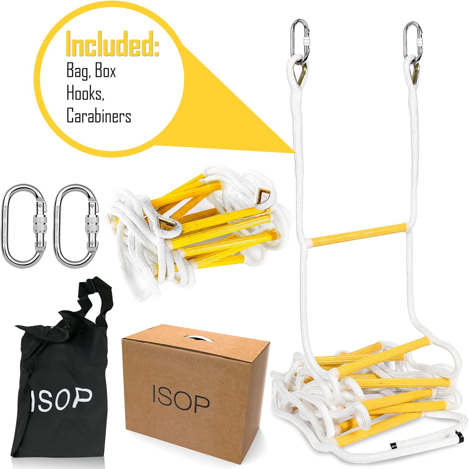 ISOP Fire Escape Ladder for Second Story Windows 13ft Weather Resistant Safety Rope Window Ladder Fire Escape 2 Story with Hooks (13ft with Hooks)