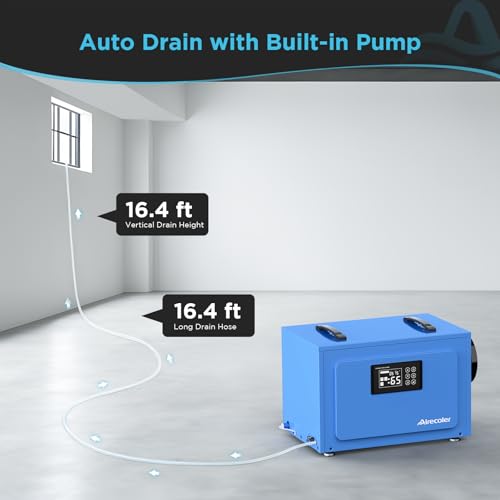 125 Pints Commercial Dehumidifier for Crawl Spaces & Basements with Drain Hose, Industrial Grade Water Damage Restoration for up to 6,000 sq ft
