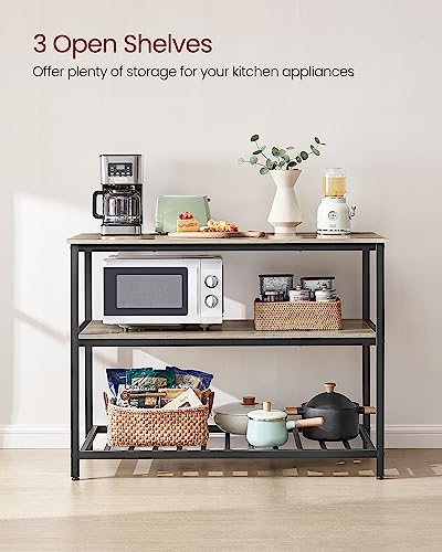 VASAGLE Kitchen Island with 3 Shelves, 47.2 Inches Width Kitchen Shelf with Large Worktop, Stable Steel Structure, Industrial, Easy to Assemble