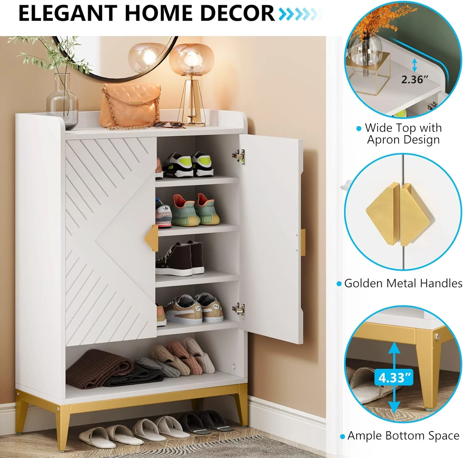 Tribesigns 25 Pair Shoe Storage Cabinet with Adjustable Shelves,Shoe Cabinet with Doors,6-Tier Modern Wooden Shoe Rack Organizer Cabinet for Entryway