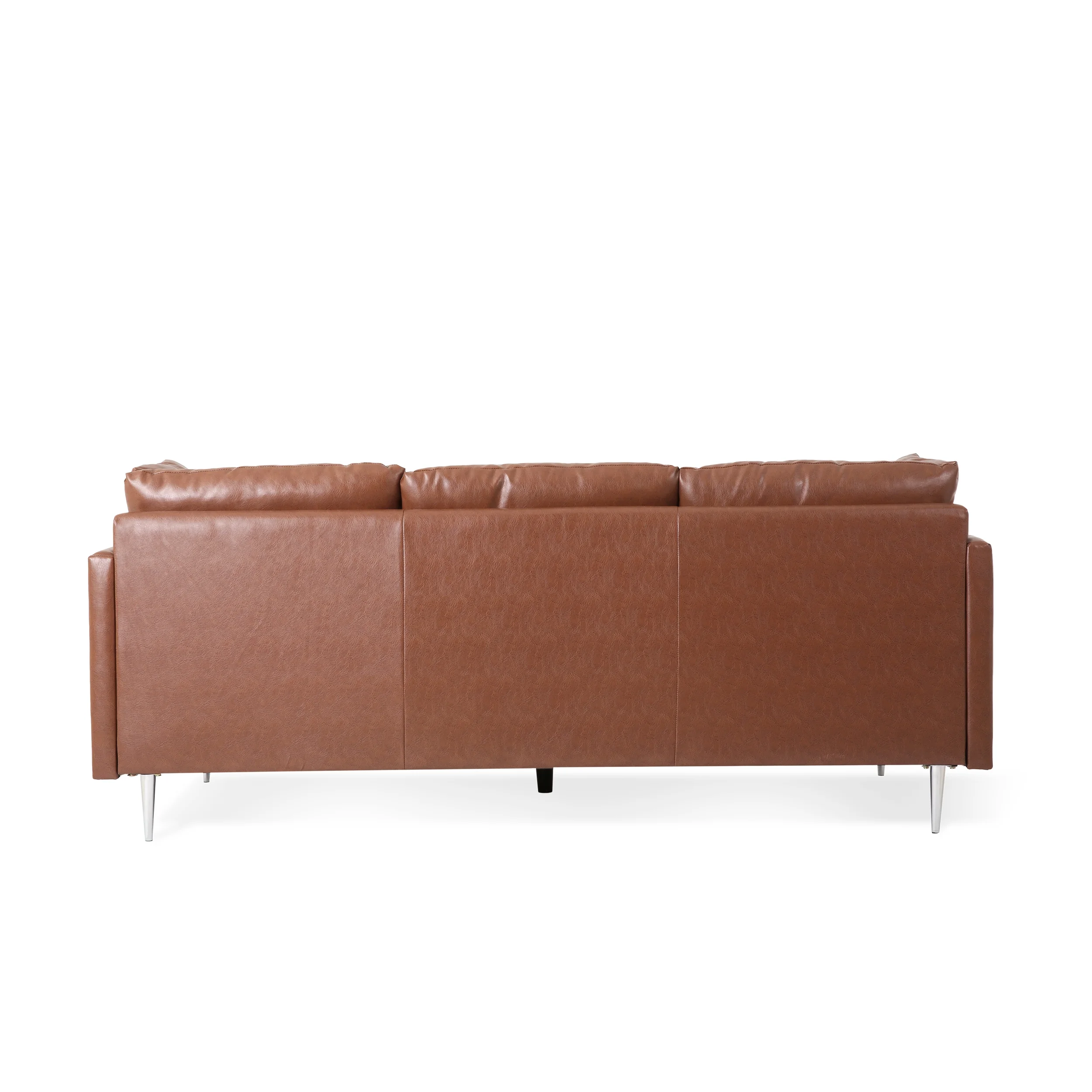 Noble House Eliphaz Faux Leather 3 Seater Sofa with Pillows, Cognac Brown