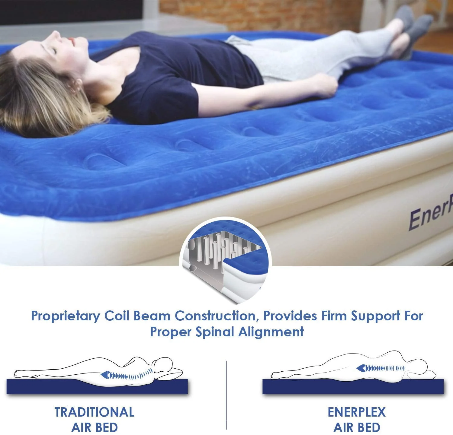 EnerPlex Luxury 16 Inch Double High Air Mattress with Built in Pump, Queen
