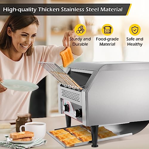 Dyna-Living Commercial Toaster 450 Slices/Hour Conveyor Toaster Heavy Duty Commercial Toaster for Restaurant 2600W Conveyor Belt Toaster Oven for