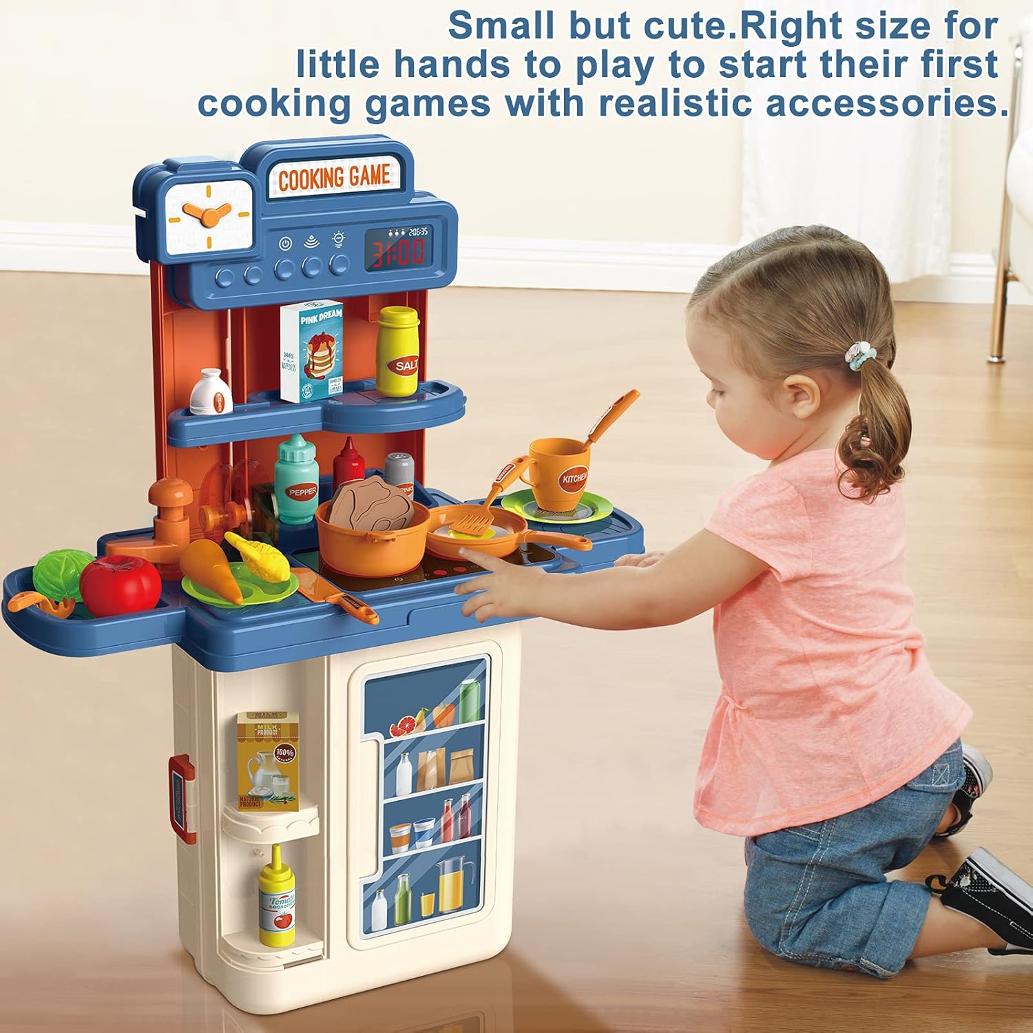 GRESAHOM Kitchen Playset for Kids,4 in 1 Kitchen & Grill Role Pretend Play Toys Travel Suitcase with 41pcs Realistic Cooking Accessories,Lights