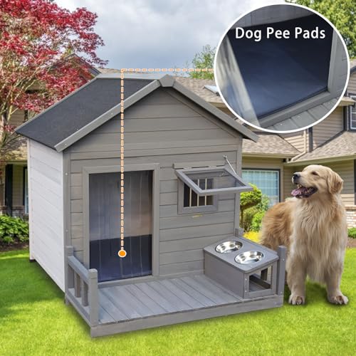Outdoor Wooden Dog House,Waterproof Kennel with Deck and Sloped Roof,High Stability Pet Dog Cage for Small/Medium Puppy