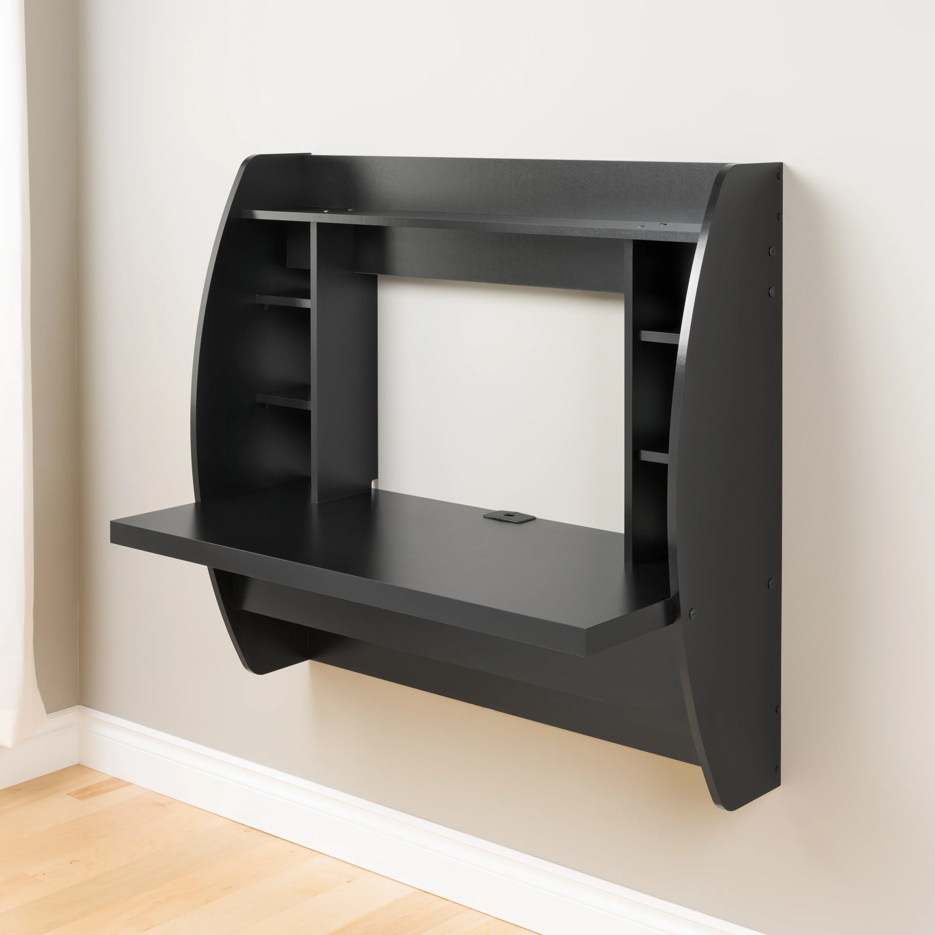 Prepac Floating Desk - Versatile Wall Mounted Desk for Small Spaces, Efficient Computer Desk with Storage, Black Wall Desks, Perfect for Modern Homes