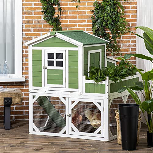 PawHut 49" Small Chicken Coop Hen House with Garden Space, Chicken House Outdoor Run Cage with Weather Protection, 2-4 Birds, Green