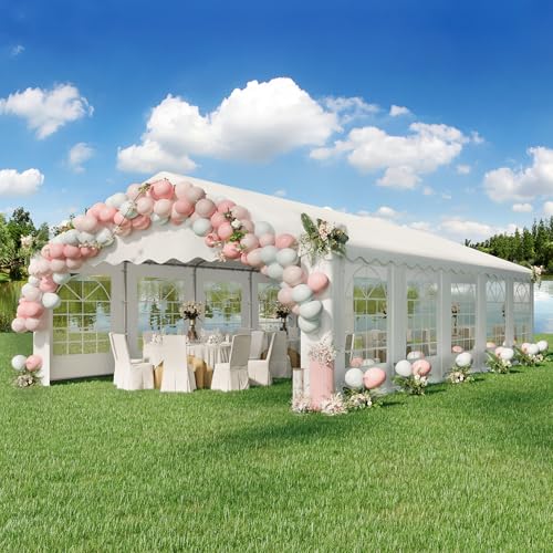 EROMMY 20x50FT White Party Tent, Heavy Duty Outdoor Event Canopy with Removable Sidewalls, Roll-Up Doors and Storage Bags