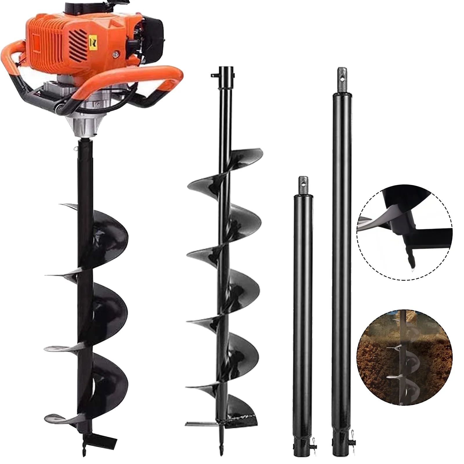 JSTUOKE 62cc 2100W Post Hole Digger 2 Stroke Petrol Gas Powered Earth Digger with 2 Auger Drill Bits ( 6" 10") + 2 Extension Rods for Farm Garden