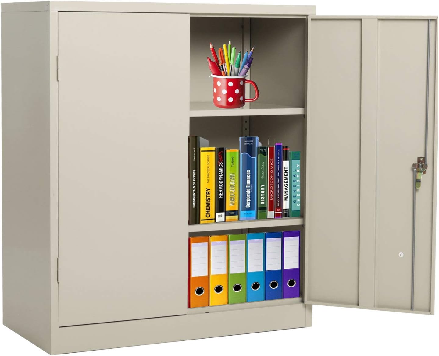 White Metal Storage Cabinets with Locking Doors, Lockable 42 Steel Storage Cabinet with Doors and 2 Adjustable Shelves