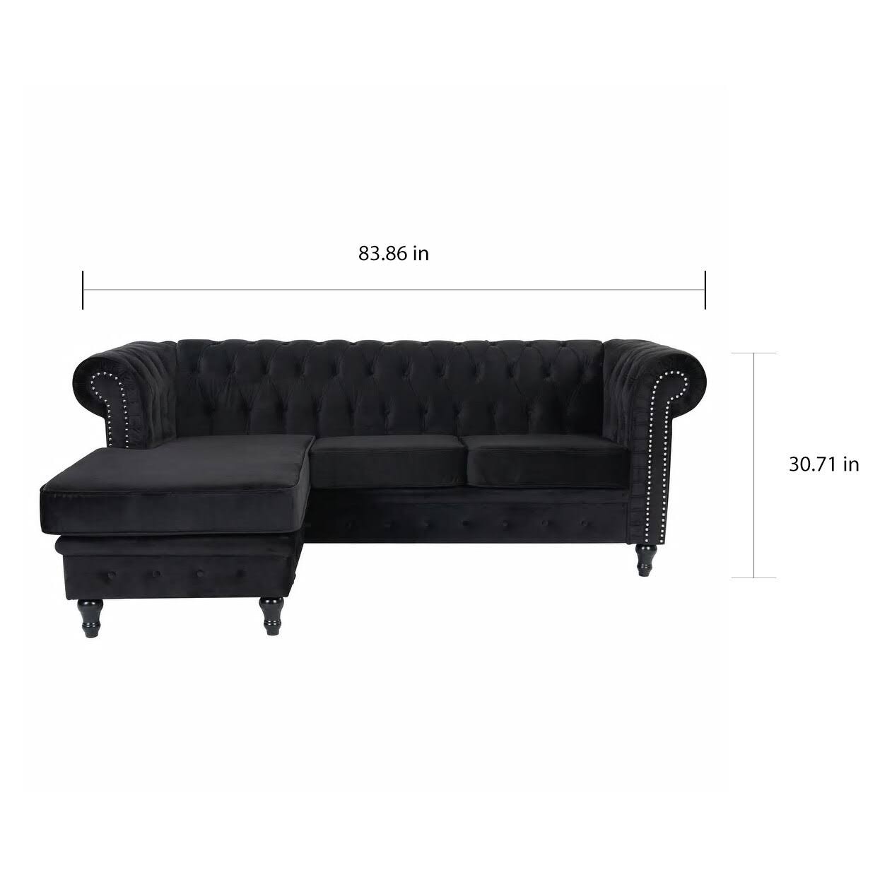 Velvet Chesterfield Rolled Arm Sofa with Ottoman Red