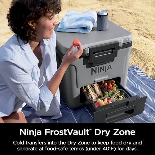 Ninja FrostVault 45qt Wheeled Cooler with Dry Zone, Integrated Fridge-Temp Dry Storage Drawer, Premium Heavy-Duty Insulated Cooler