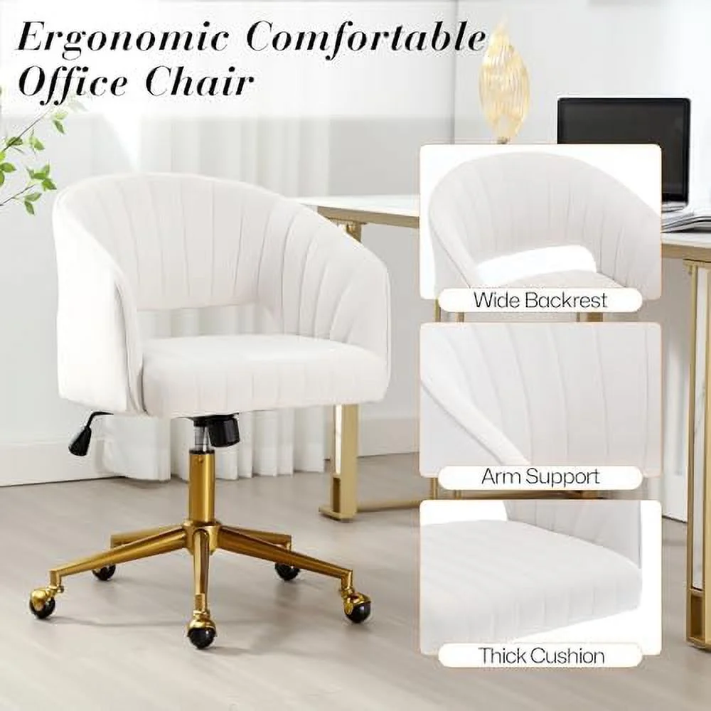 RUNFAYBIU Home Office Swivel Desk Chair  Modern Velvet Desk Chair  Height Adjustable Armchair with Gold Base  Ergonomic Office Chair for Living Room