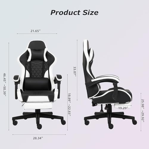 Gaming Chair, Computer Office Chair with Footrest, Linkage Armrests and Lumbar Support, High Back Ergonomic Gamer Chairs for Adults, Blue Fabric