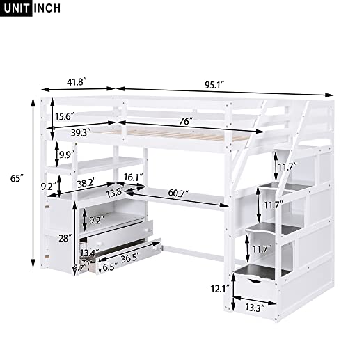 Harper & Bright Designs Twin Over Twin Bunk Bed with Stairs and Trundle, Solid Wood Stairway Bunk Bed Frame with Storage