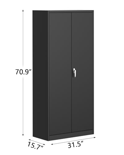 GarveeHome Metal Storage Cabinet with Lock,Steel Tool Cabinet with 4 Adjustable Shelves and 4 Adjustable Feet,Storage Organization for Home,Garage