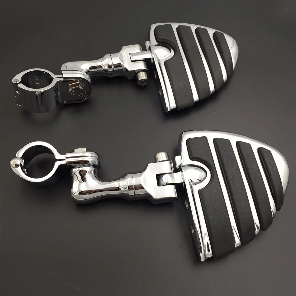 HTT-MOTOR Chrome Short Angled Peg Mounting Kit with U Shape Foot Peg Footrest For Bike with 1 inch (1") 25mm Front Engine Guard Frame Tube Iron 883