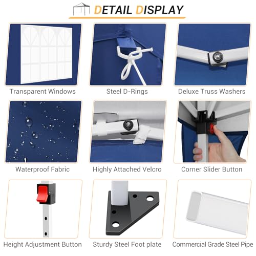 COBIZI 10x10 Pop up Canopy Tent Protable Canopy Tent with 4 Sidewalls Waterproof Commercial Instant Shelter for Parties, Wedding