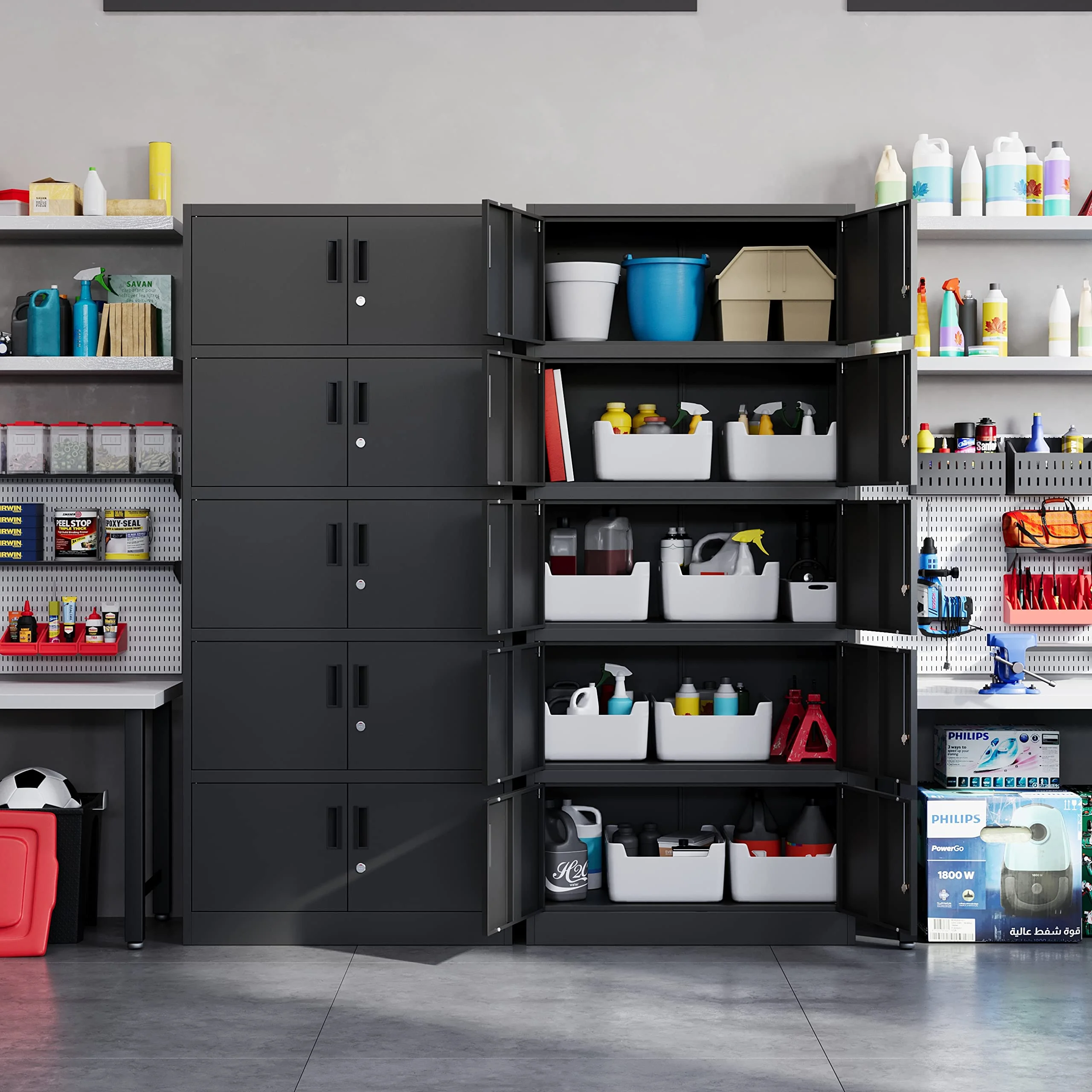 STANI STANI Metal Storage Cabinet with Lock - 71" Garage Storage Cabinet with 10 Locking Doors, Black Steel Lockable Tool Cabinet for Office,Home