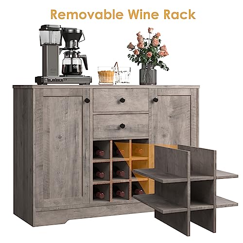 Buffet Sideboard Bar Cabinet with Storage, Farmhouse Coffee Bar Cabinet with 2 Drawers and Adjustable Shelves