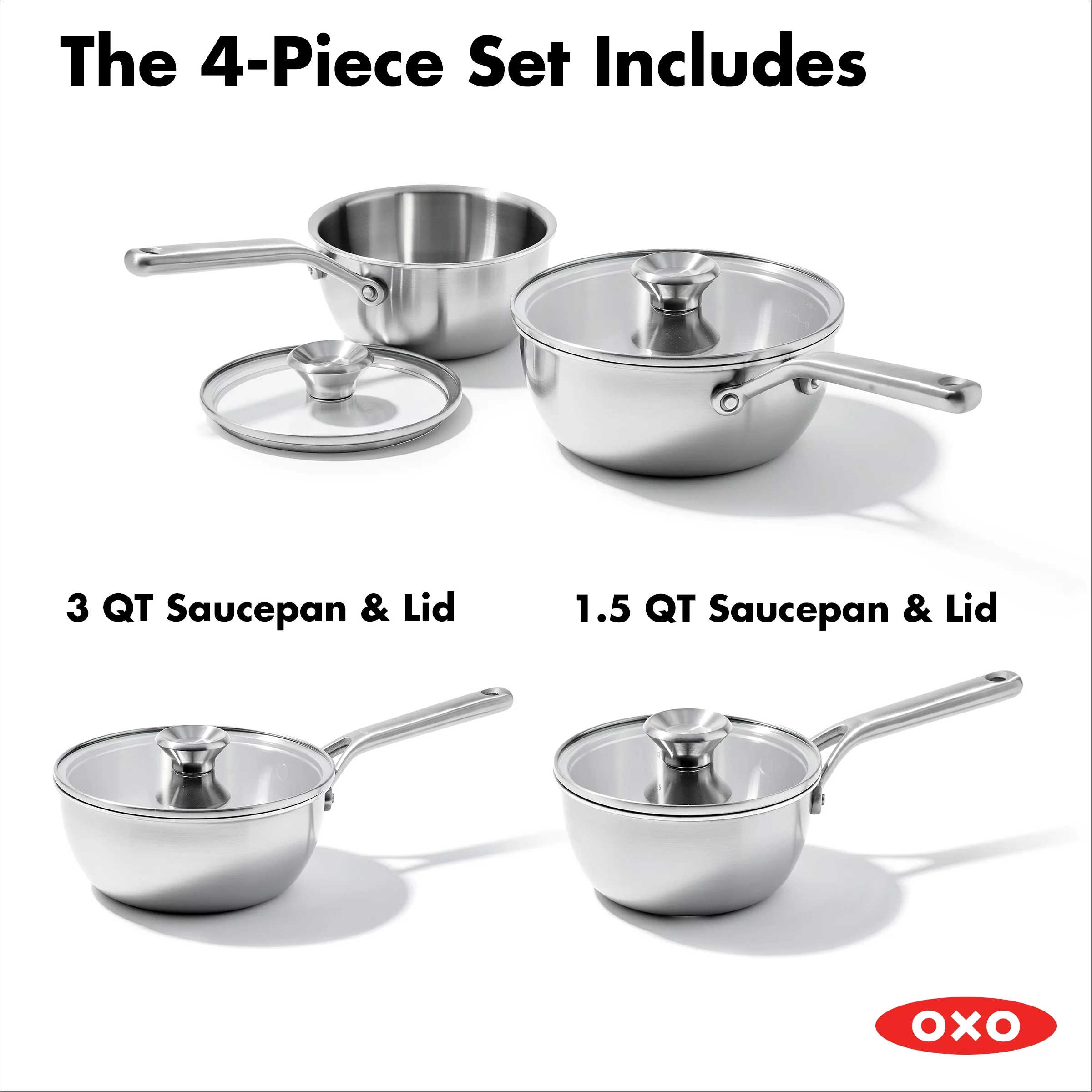 OXO Mira Tri-Ply Stainless Steel 1.5Qt & 3.75Qt Chef's Pan Set