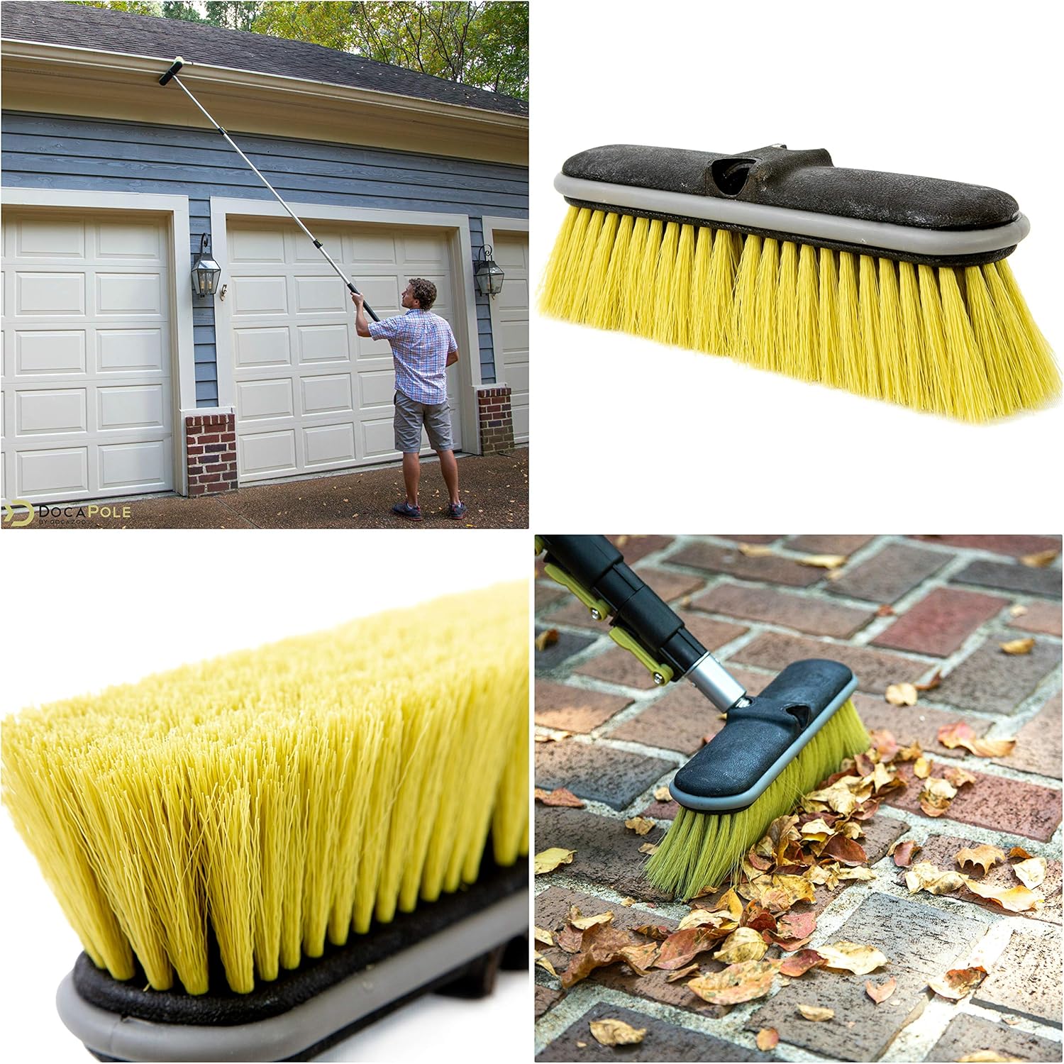 DocaPole 24 Foot High Reach Brush Kit with 6-24 Foot Extension Pole // Brush Kit Includes 3 Brushes // Soft Bristle Car Wash Brush // Medium Bristle