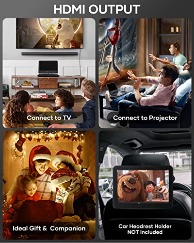 WONNIE 16.9" Portable Blu ray DVD Player with 14.1" 1080P HD Swivel Screen, 4-Hour Rechargeable Battery, Supports HDMI Output, Surround Audio