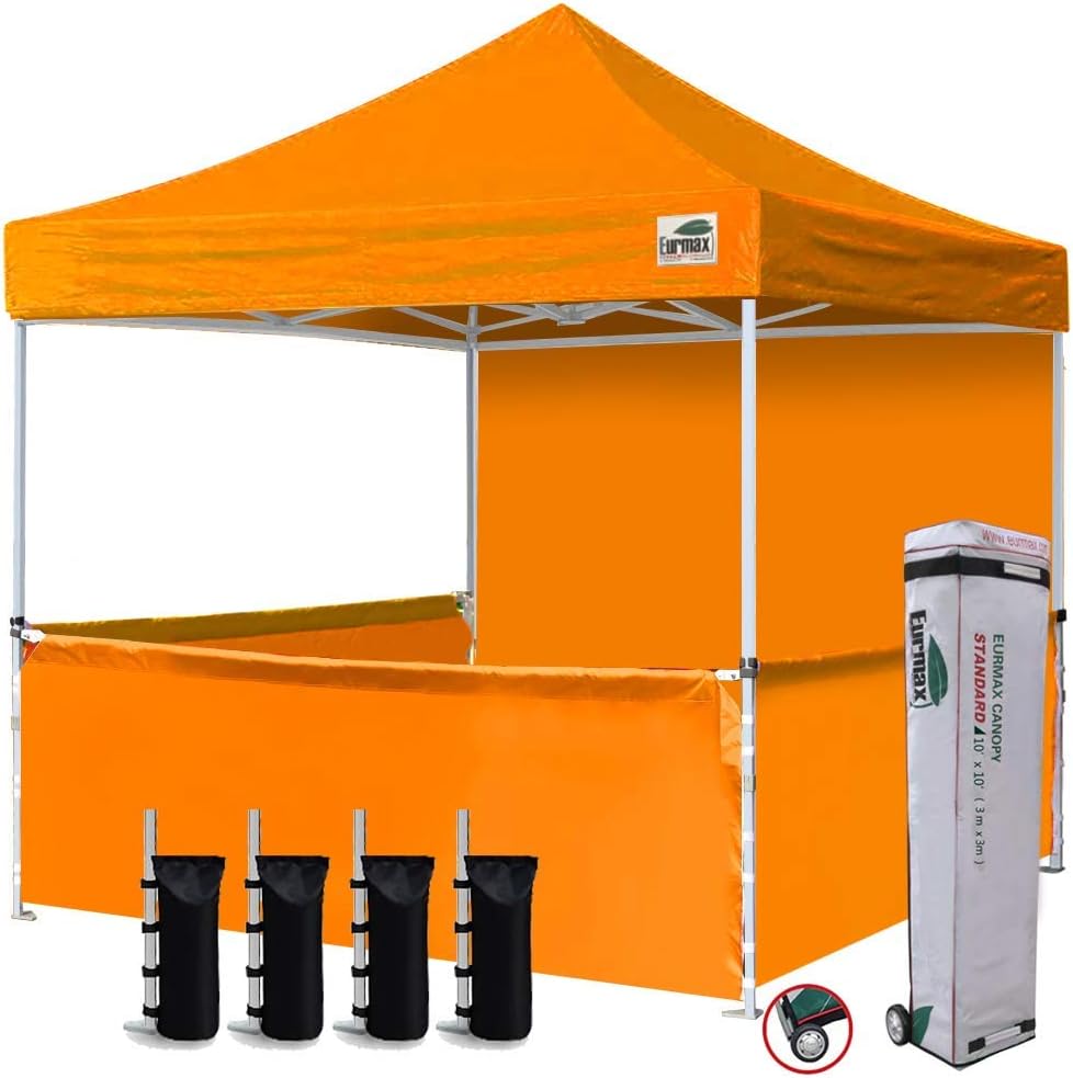 Eurmax USA 10'x10' Ez Pop-up Booth Canopy Tent Commercial Instant Canopies with 1 Full Sidewall & 3 Half Walls and Roller Bag