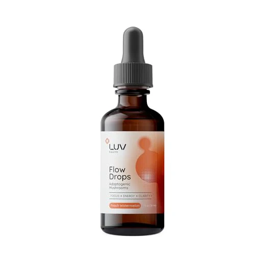 LUV Flow Drops: Adaptogen Mushroom Blend for Mental Clarity & Energy, Vegan Keto, Focus & Immunity Support, Lion's Mane, Cordyceps, Reishi, USA Made
