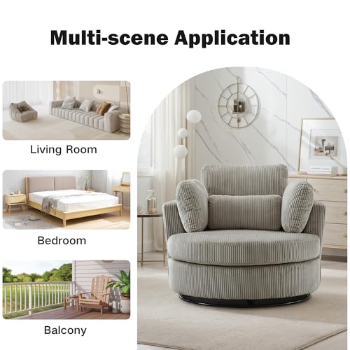 Chifee & Vingol 42.2" Oversized Swivel Accent Chair Round Barrel Chair,Chenille,Beige