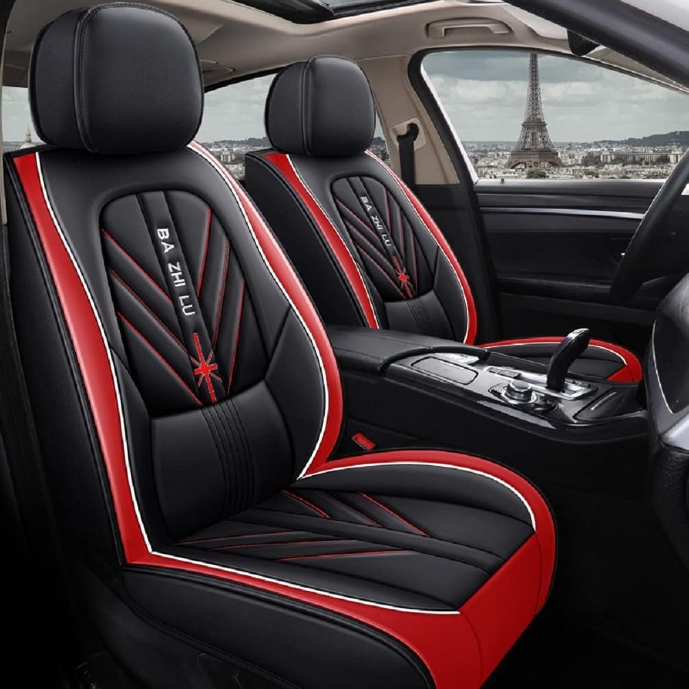 ZQY Car Seat Covers Luxury PU Leather Universal Auto Front & Rear Seat Protector Fit Sedan SUV 5 Seats Full Set Universal Fit (Black-Blue)