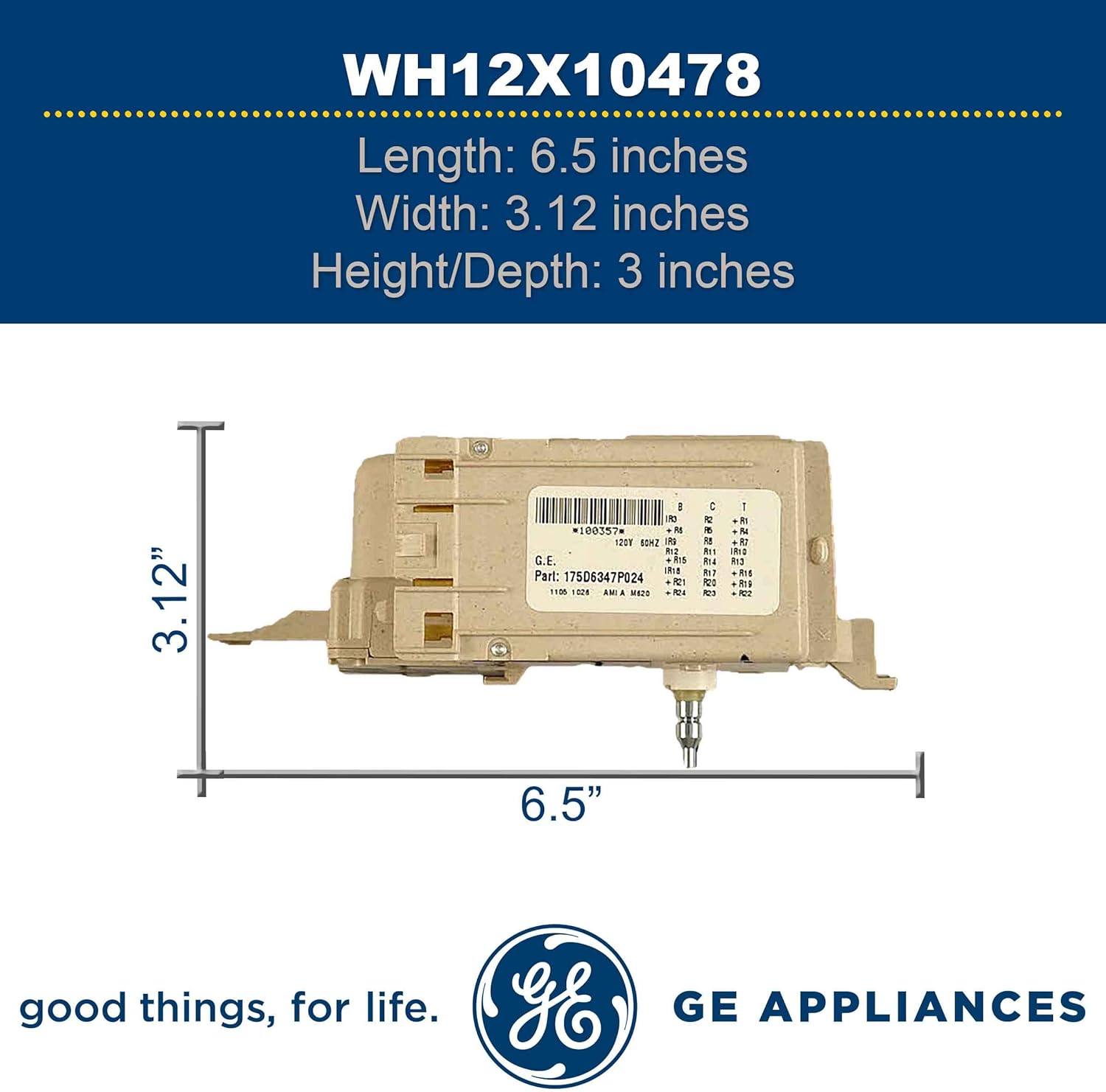 GE WH12X10478 Genuine OEM Timer for GE Washing Machines
