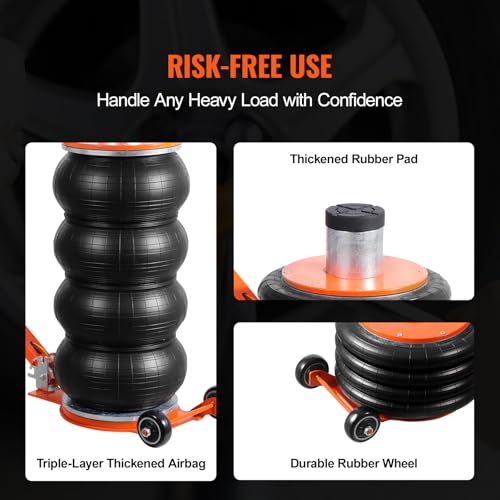 VEVOR Air Jack, 6 Ton/13000 lbs Quadruple Bag Air Jack, Lift up to 26.5", with Heightened Column & Adjustable Handle, Thick Rubber Pad