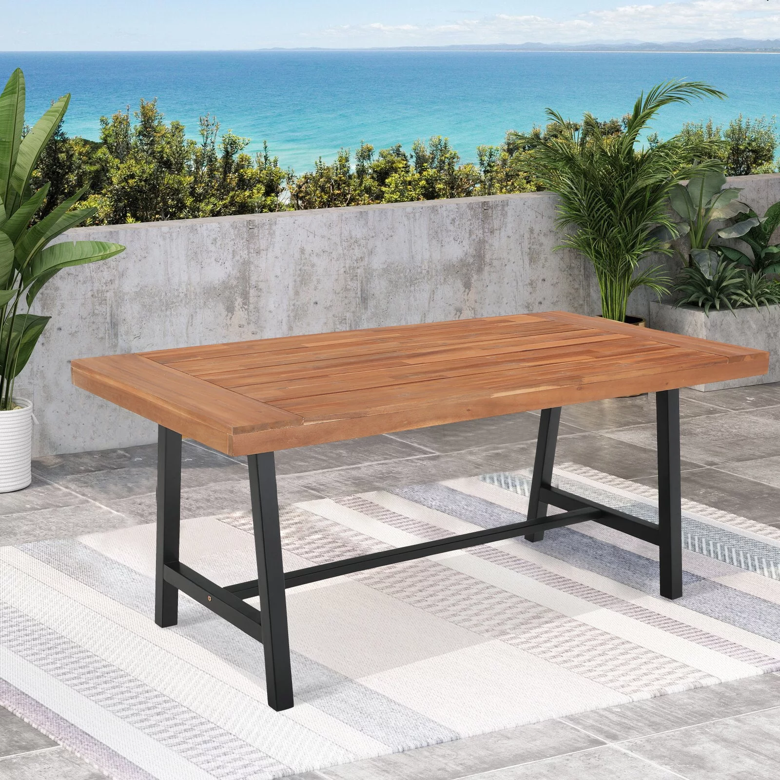 Sophia & William 7 Pieces Outdoor Patio Dining Set Dining Wicker Chairs Wood Table Set