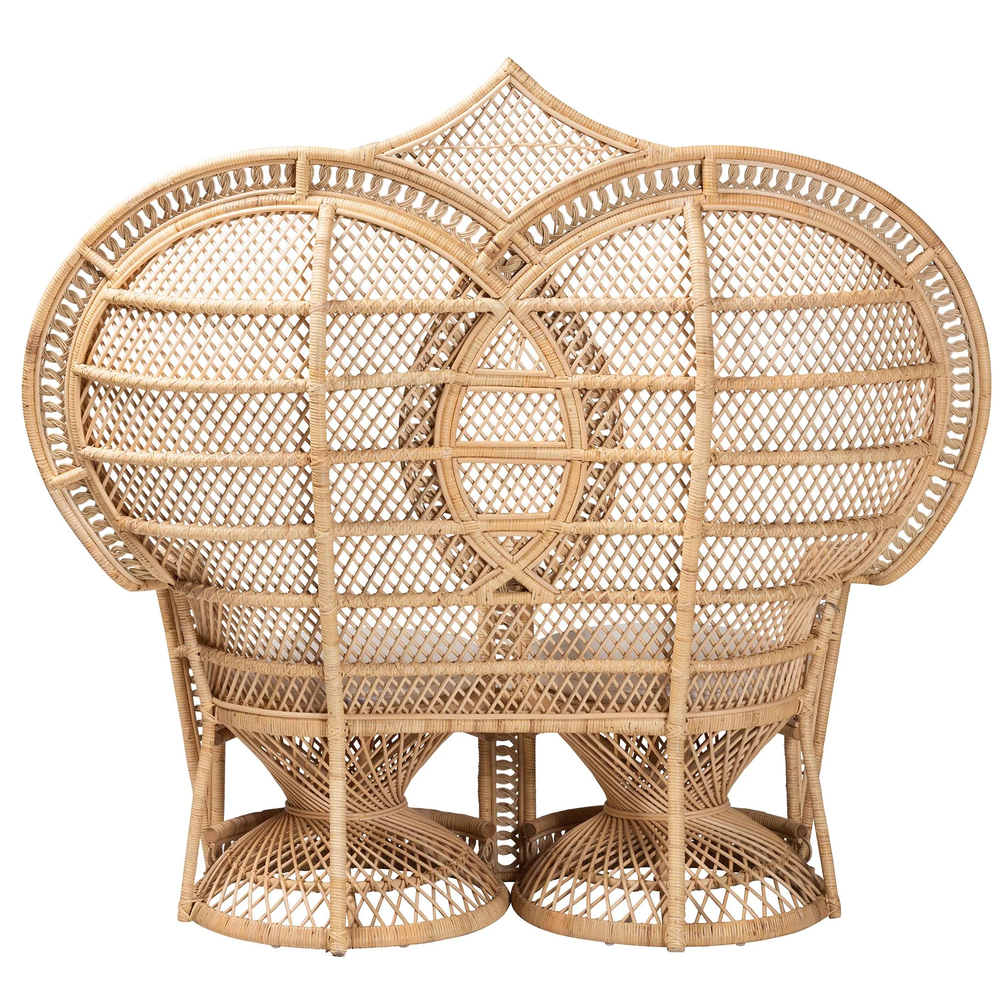 bali & pari Nerita Rattan BOHO Two-Seater Peacock Chair, Natural Brown