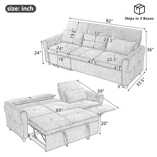 Ball & Cast Convertible Sofa Bed with Reversible Storage Chaise,Linen Sleeper Sofa Couch L Shaped Pull Out Couch Bed