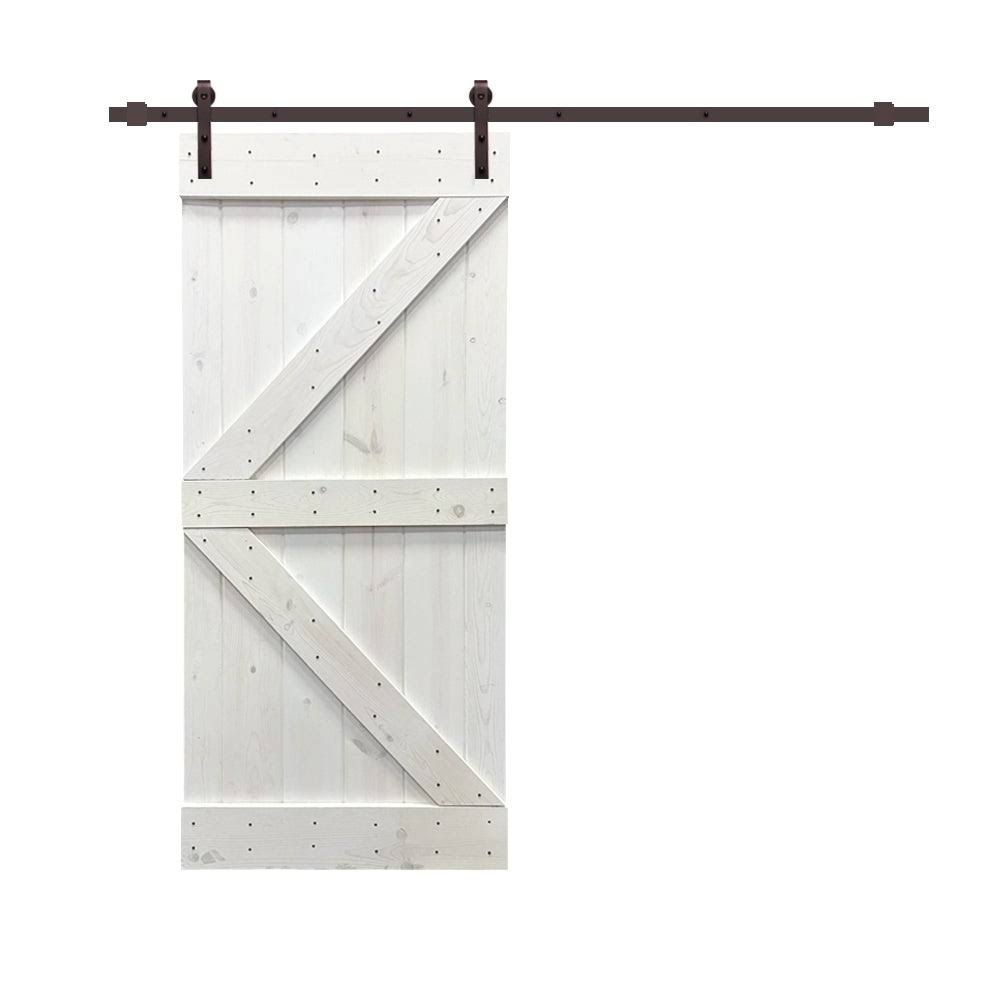 CALHOME Distressed K Series 36 in. x 84 in. Red Walnut Stained Pine Wood Interior Sliding Barn Door with Hardware Kit