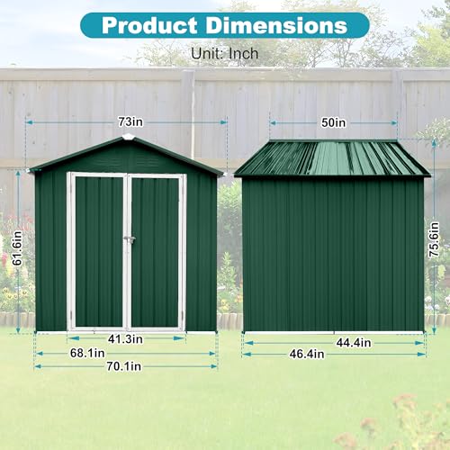 8x6 FT Outdoor Storage Shed, Metal Tool Shed with Lockable Doors, Peaked Roof & Frame Floor